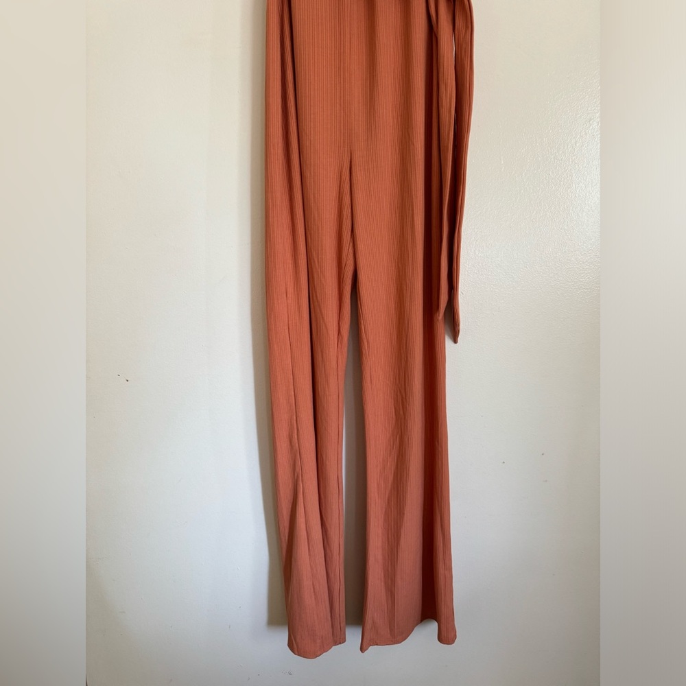 Lovers + Friends Langley Peach Halter Tie-Waist Ribbed Jumpsuit - Picture 4 of 9